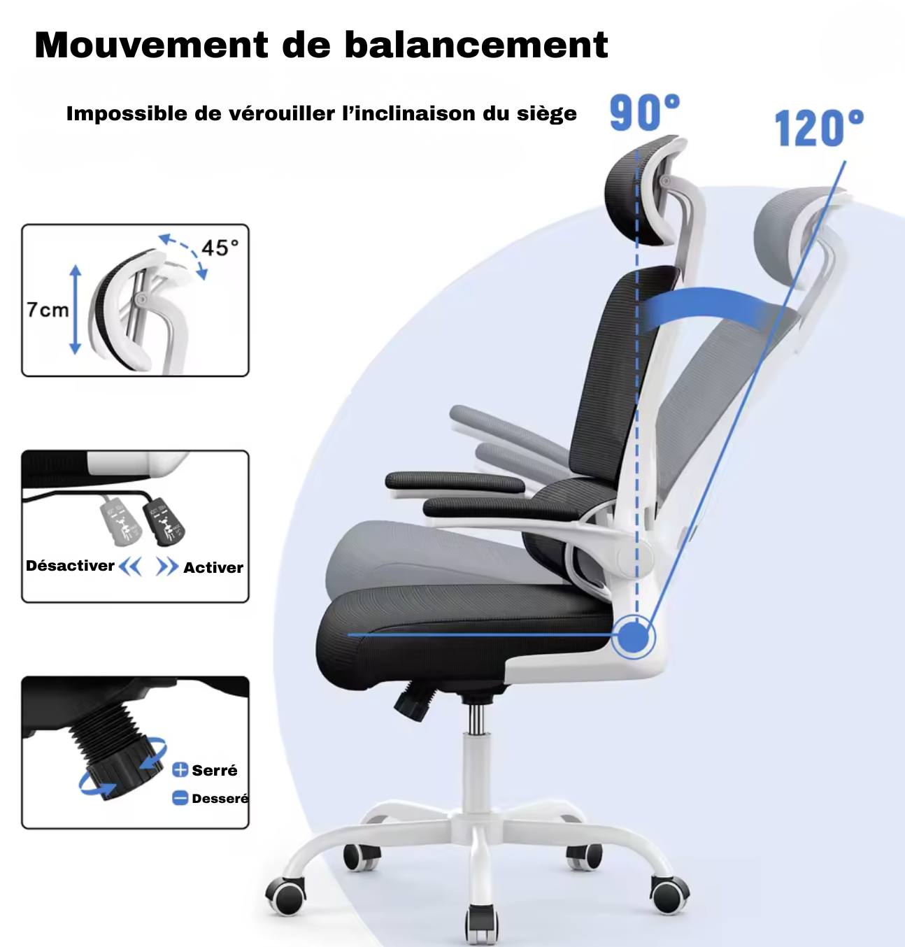 Chaise de Bureau Ergonomique avec Appui-tête