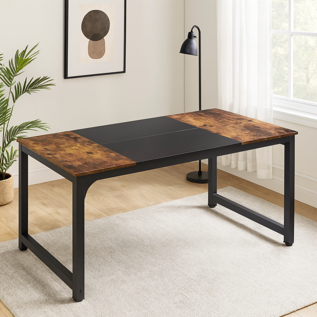 Bureau industriel en bois et métal – Design contemporain avec plateau bicolore