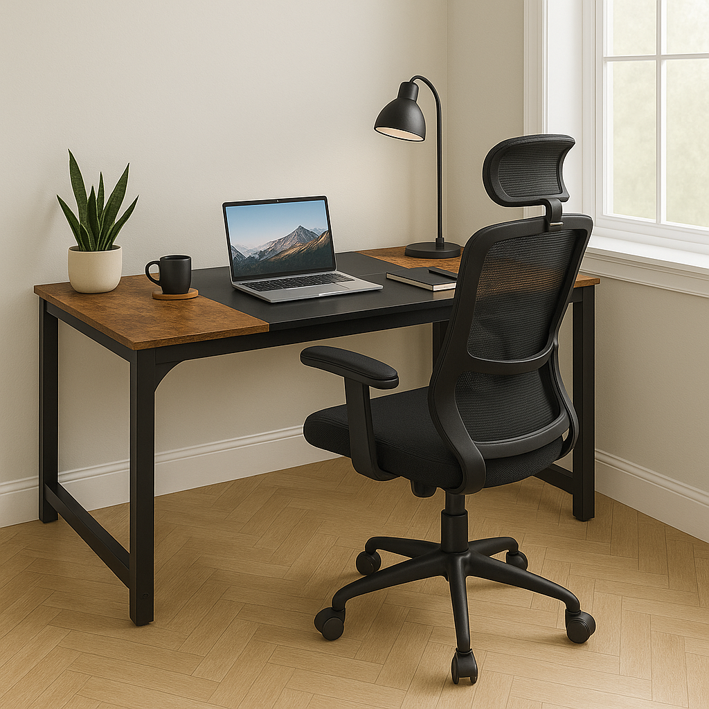 Bureau industriel en bois et métal – Design contemporain avec plateau bicolore