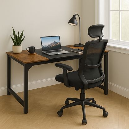 Bureau industriel en bois et métal – Design contemporain avec plateau bicolore
