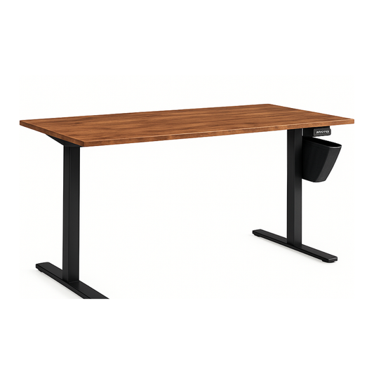 Bureau électrique réglable en hauteur au design moderne – Plateau en bois et pieds noirs